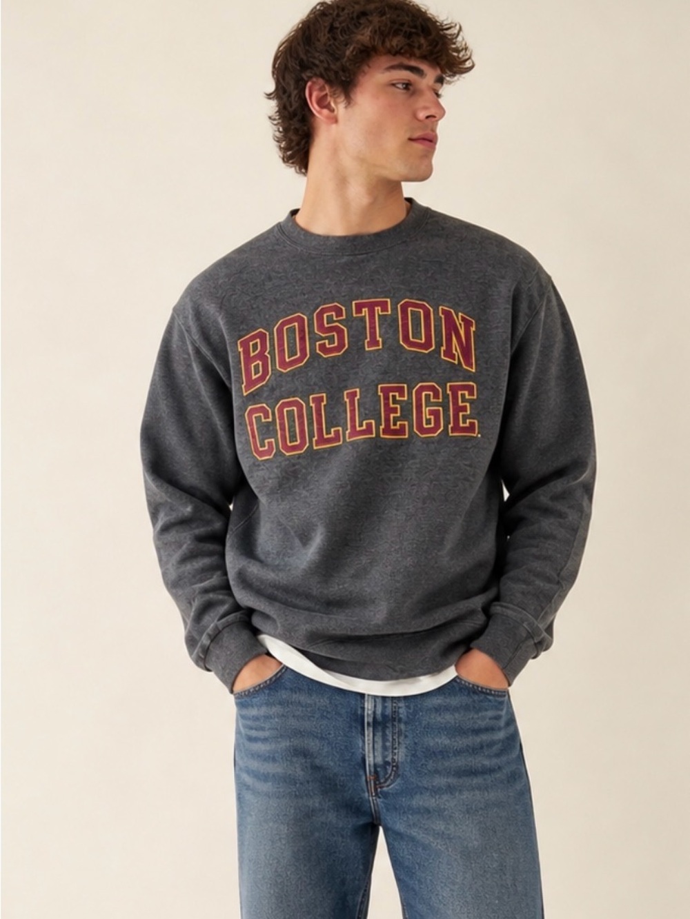Champion Boston College Sweatshirt Charcoal Gray Fleece Medium Sewn Letters
